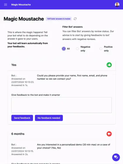 Demo: a corrected answer updates the agent's instructions
